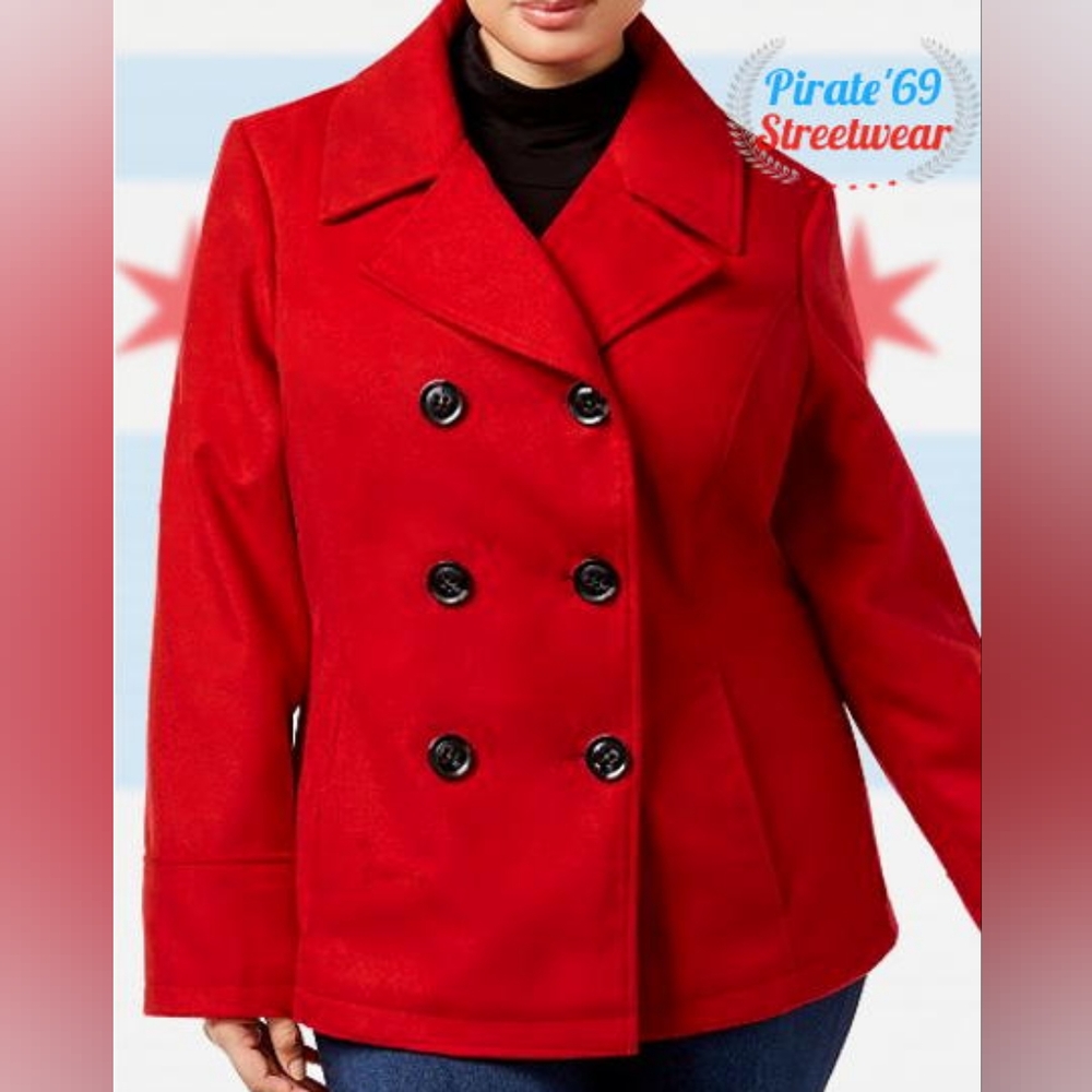 Naval Red Ladies 14 Pea Coat Jacket Wool Blazer